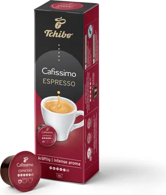 Produktbild von Tchibo Cafissimo Espresso kräftig Kaffeekapseln, 10 Stück (Espresso, intensiv mit kräftigen Röstaromen), nachhaltig & fair gehandelt
