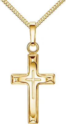 Produktbild von Kreuz in Kreuz-Anhänger Goldkreuz Jesus Christus für Damen, Herren und Kinder als Kettenanhänger 585 Gold 14 Karat / 14K  Mit Kette 925 Silber vergoldet 45 cm