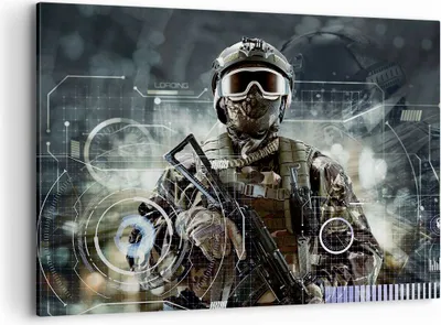 Produktbild von Bild auf Leinwand - Leinwandbild - Soldat Gewehr - 100x70cm - Wand Bild - Wanddeko - Wandbilder - Leinwanddruck - Bilder - Kunstdruck - Wanddekoration - Leinwand bilder - Wandkunst - AA100x70-4071