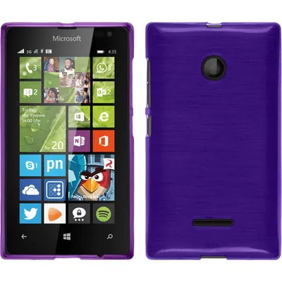 Produktbild von PhoneNatic Case kompatibel mit Microsoft Lumia 435 - lila Silikon Hülle brushed + 2 Schutzfolien