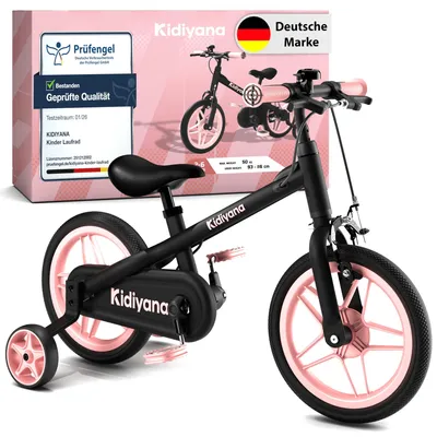 Produktbild von Kidiyana 3 in 1 Kinderfahrrad 12 Zoll Laufrad mit abnehmbaren Pedalen und Stützrädern ab 2 Jahren