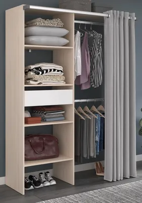 Produktbild von Parisot Kleiderschrank "Bari2" in Akazie und grau Mehrzweckschrank mit Vorhang 143 x 182 cm