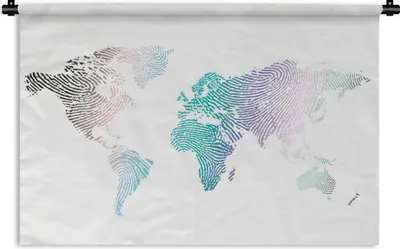 Produktbild von MuchoWow® Wandteppich Wandbehang Weltkarte - Abstrakt - Farben - Kinder - Jungen - Mädchen 90x60 cm Tapisserie Dekoration Wandtuch - Wandskulpturen - Bildteppich