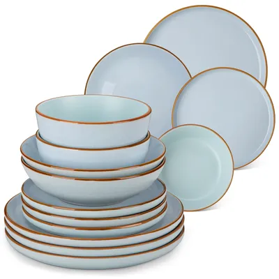 16-tlg Geschirrset mit brauner Randlinie
