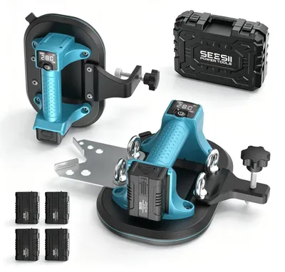 Produktbild von Elektrischer Vakuum-Saugnapf - Glas- und Fliesenheber - 25 cm große Saugplatte - 280 kg Tragkraft - Akku betrieben - 4×3000 mAh Akkus - Digitalanzeige