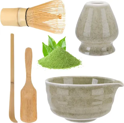 Produktbild von Matcha-Set, Matcha-Rührer-Set, Matcha-Schüssel mit Ausgießer, Matcha-Rührer und Ständer, Matcha-Löffel, Teelöffel, 5-teiliges für Weihnachtsgeschenke
