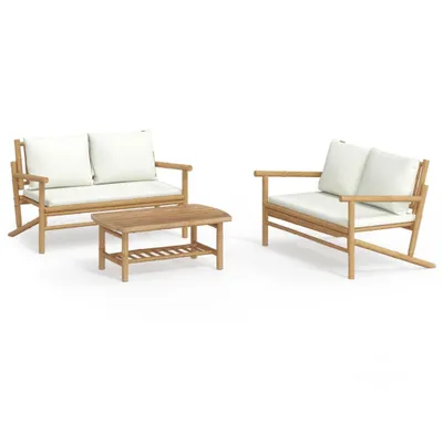 Produktbild von vidaXL 3-tlg. Garten-Lounge-Set mit Kissen Creme Bambus