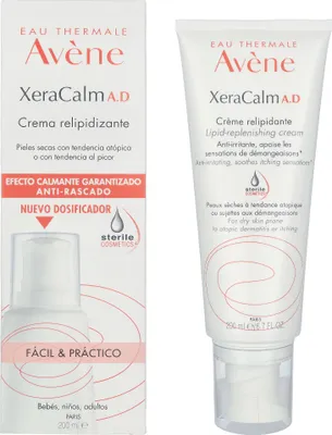 Zdjęcie produktu dla Avene XeraCalm A.D, Unisex, Skóra sucha, Skóra normalna, Przeciw podrażnienieniom, Uspokajający, Odżywiający, Kojąca, 200 ml, Buteleczka z pompką, AVENE THERMAL SPRING WATER (AVENE AQUA). GLYCERIN. MINERAL OIL (PARAFFINUM LIQUIDUM). CETEARYL...