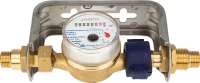 Produktbild von Einstrahlzähler ETK Kombi-Set (Kaltwasser) bis 30 Grad Länge 110 mm, inkl. Bügel Edelstahl 1/2 Zoll, Plombierschelle
