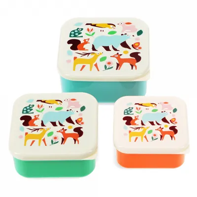Produktbild von Snack Box 3er Set Woodland Lunchbox Kunststoff ca.11,5x11,5x5,5cm (große Box) Wald Tiere
