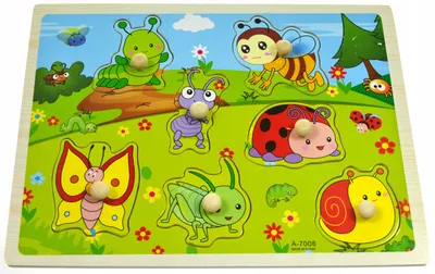 Produktbild von Drobiazgarnia Holzbausteine Steckpuzzle für Kleinkinder Insekten