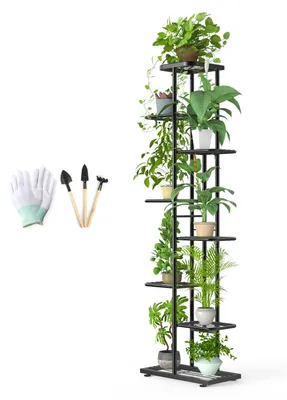 Zdjęcie produktu dla Stojak na rośliny narożny - Metalowy - 8 poziomów - 141 cm - Czarny