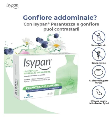 Immagine prodotto di Isypan Pesantezza Gonfiore 20 Compresse Masticabili