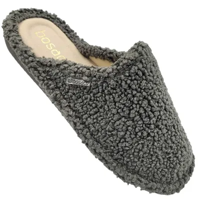 Produktbild von Damen Fell Hausschuhe Bosaco Leder Innensohle Grau Warme Hausschuhe 39