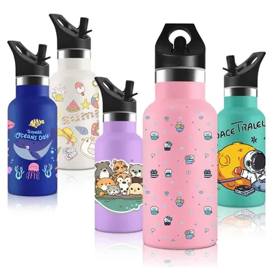 Thermosflasche mit Strohhalm, 350 ml, Edelstahl, BPA-frei, für Kinder