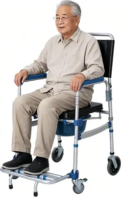 Produktbild von Toilettenstuhl mit Rollen bis 150kg Duschrollstuhl Wasserdichter Toilettenstuhl Fahrbar Nursing Chair für Senioren, Kranke, Behinderte und Schwangere