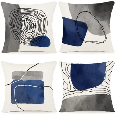 Produktbild von 4er-Set Kissenbezüge, 50 x 50 cm, dekorative Outdoor-Kissenbezüge, Leinenkissenbezüge, geometrische Muster für Sofa, Wohnzimmer, Zierkissen
