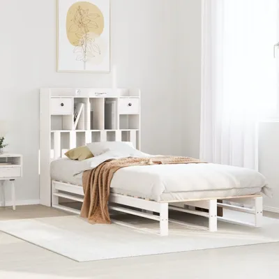 Produktbild von Maison Exclusive - Massivholzbett mit Regal ohne Matratze Weiß 90x200 cm Kiefer