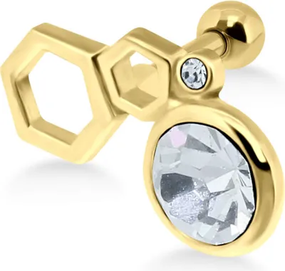 Produktbild von Helix Ohrpiercing Wabenförmig 925 Sterling Silber in verschiedenen Farben mit Kristall Material - Silber gelbvergoldet Verschlusskugel - 4 mm