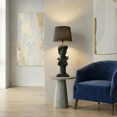 Produktbild von riess-ambiente Tischlampe DAVID 70cm schwarz Polyresin mit Säule Büste Stoffschirm extravagant