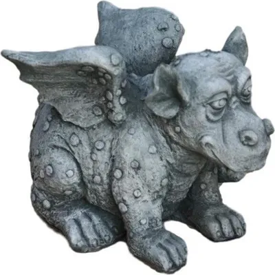 Produktbild von Steinfiguren Horn Kleiner Drache aus Steinguss für den Garten, Frostfest Witterungsbeständig und Neu, 17cm Höhe, DE-588