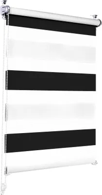 Produktbild von Sonello Doppelrollo Klemmfix ohne Bohren Duo Rollo Klemmrollo Sonnenschutzrollo Fensterrollo für Fenster & Türen Zebrarollo Seitenzugrollo 40cm x 100cm Schwarz/Weiß