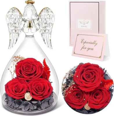 Produktbild von Sunia Ewige Rose Engel 3er Set Glas Rose Geschenke für Frauen Rot