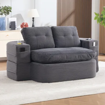 Produktbild von okwish 2-in-1- Sofastuhl mit Liegefunktion, Klappsofa mit Getränkehalter und Seitentasche,Cord, Schlafsofa in Dunkelgrau