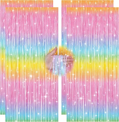 Productafbeelding van Glittergordijn - Set van 4 - Lametta-gordijn - Kleurrijke regenboogdecoratie (1 m x 2 m)