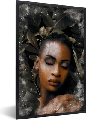 Produktbild von MuchoWow® MuchoWow® Gerahmtes Poster Frau - Laub - Zeitung 40x60 cm - Poster mit zchwarzem Bilderrahmen - Papierdruck - Wandbilder