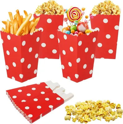 Image de Lot de 40 sachets en papier rétro pour pop-corn, rouges à pois