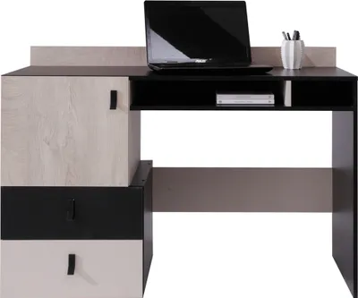 Produktbild von Schreibtisch in schwarz mit Eiche und beige, PITTSBURGH-133