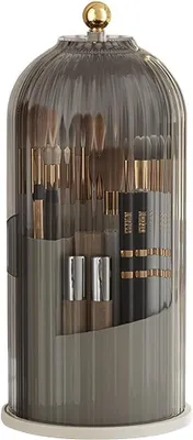 Produktbild von Make-up Pinsel Organizer, 360° drehbar, 3 Fächer, transparentes Acryl, mit Staubschutz, für Kosmetik