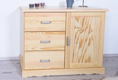 Produktbild von Sideboard mit 3 Schubladen, Farbe: Natur, Breite: 100 cm - Küchenschrank, Anrichte, Sideboard