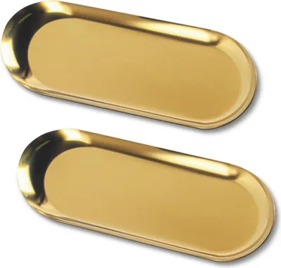 Produktbild von 2 STK Tablett Gold, Serviertablett, Goldene Dekotablett, Deko Tablett Gold, Ablageschale, Schmuckschale fš¹r Kosmetik Dessert Obst Kerzen, 23x9,5 cm