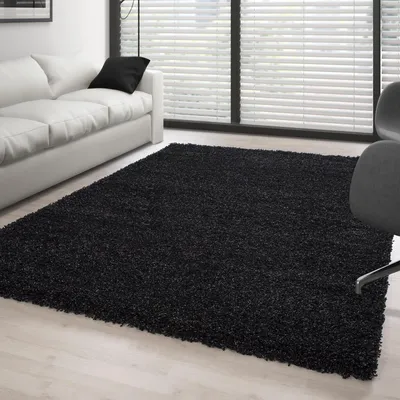 Produktbild von Hochfloriger, anthrazitfarbener Teppich, weich und flauschig, 30 mm Florhöhe, für Wohn- und Schlafzimmer 200x200 cm Rund