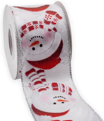 Produktbild von Sierlint aus Satin – Weihnachtsband mit Schneemannmotiv – 6,3 cm breit – für Geschenke und Bastelarbeiten