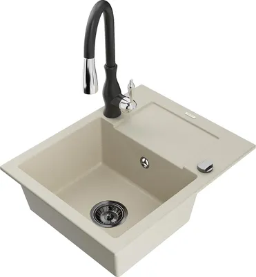 Produktbild von Mexen Enzo 1 Becken-Granitspüle mit Abtropffläche und Mischbatterie Savita, Beige - 6506-69-672601-70