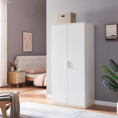 Produktbild von Kleiderschrank ’Eiselfing’ 176 x 80 x 52 cm mit 2 Türen, 1 Stange, 1 unteren Fach Weiß