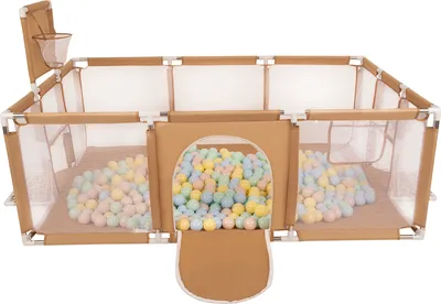 Produktbild von Selonis Laufstall Baby Großer Spielplatz Mit 200 Bälle Laufgitter Für Kinder, Beige:Pastellbeige/Pastellblau/Pastellgelb/Minze