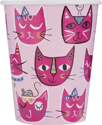 Produktbild von Pappbecher Katze Pink 266ml/8Stk.