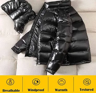 Produktbild von ASKSA Herren Gesteppte Padded Shiny Thick Jacken Mantel Männer ultraleichte Stehkragen Jacke, Schwarz, L