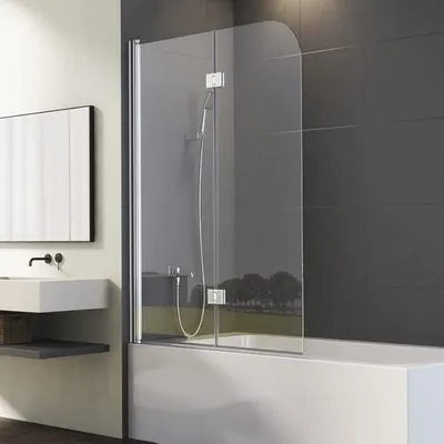Produktbild von Duschwand für Badewanne 2-teilig 120x140cm Duschabtrennung, Faltbar Glas Duschtrennwand aus 6mm Sicherheitsglas mit Nano beschichtung, Badewannenaufsatz Trennwand Badewannenfaltwand Silber