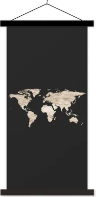 Produktbild von MuchoWow® Textilposter Weltkarte - Heu - Braun 60x120 cm mit schwarzem Rahmen - Magnete