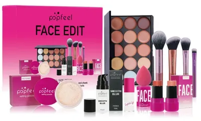 Productafbeelding van Adventskalender met cosmetica, make-up set voor meisjes, cadeauverpakking met oogschaduw, lippenstift, poeder, mascara, in meerdere kleuren