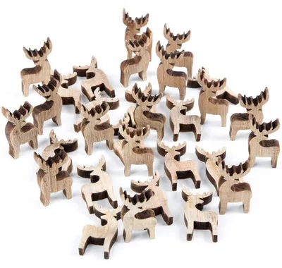 Produktbild von 32 Mini Rentiere aus Holz natur braun 4 cm - Vintage Streudeko Weihnachtsstreuteile Weihnachten Deko
