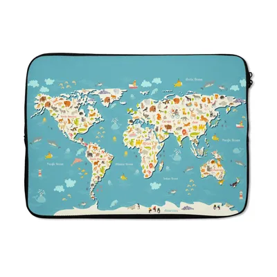 Produktbild von MuchoWow® Laptop Hülle 13 Zoll Weltkarte - Kinder - Tiere - Kinder - Jungen - Mädchen Laptoptasche - Laptophülle - Sleeve - Rundumschutz