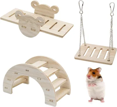 Productafbeelding van Hamster speelset 3-delig, hout, voor knaagdieren