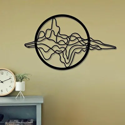 Productafbeelding van Ibenzoa® Geometrisch metalen wandpaneel, berglandschap, zwart, 43 x 26 cm – IJzeren wanddecoratie, rustieke stijl voor woonkamer en tuin