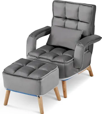Produktbild von CLIPOP Samtstoff Relaxsessel, mit Hocker, Rückenlehne 5-stufig einstellbar, Grau